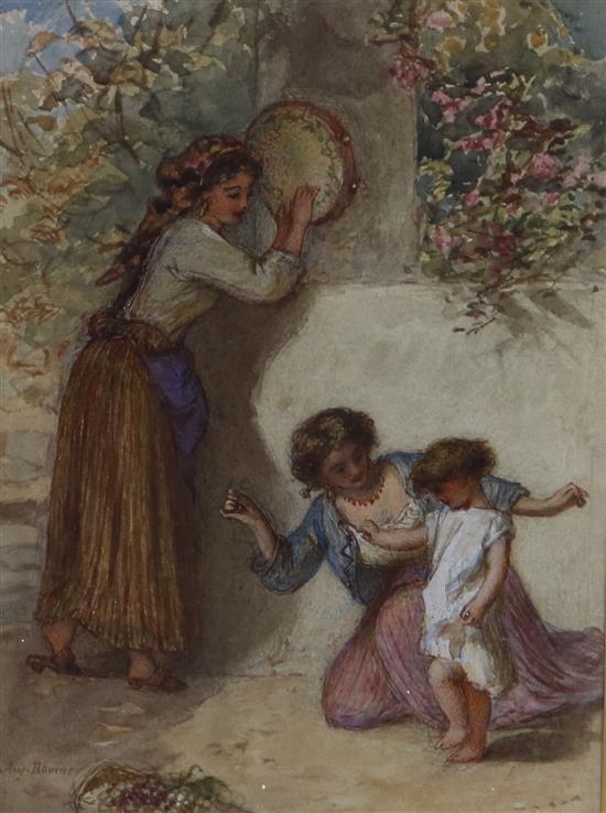 A Auguste Bouvier (1825-1881) Italian women entertaining a child 18 x 13.5cm